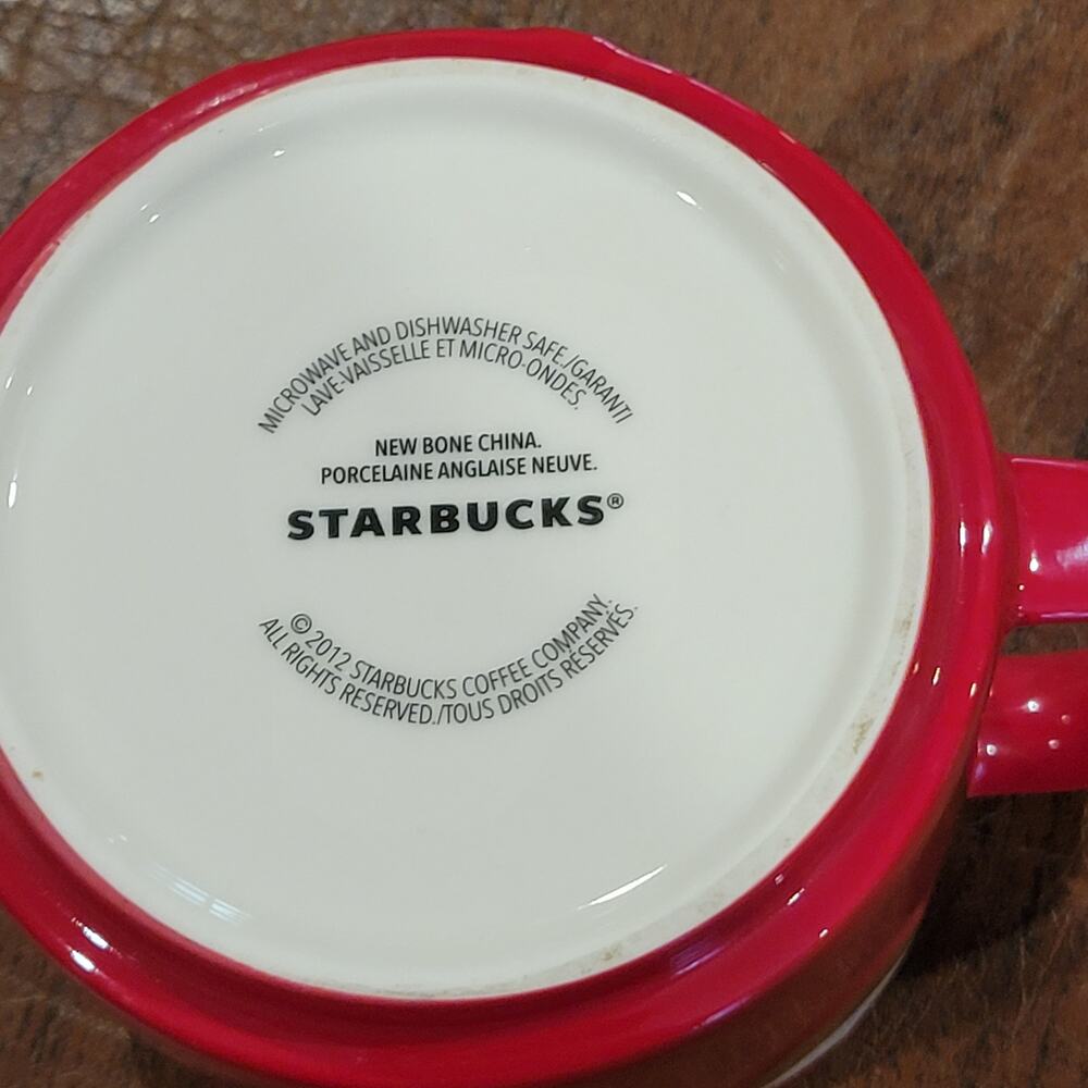 Starbucks 2012 Red Christmas Holiday Coffee Mug Gold White Ornaments - Picture 8 of 8